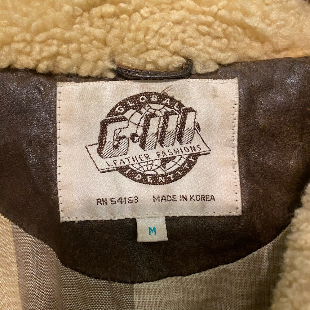 Vintage Brown Leather Jacket with Cream Sherpa Collar - Picture 2 of 6